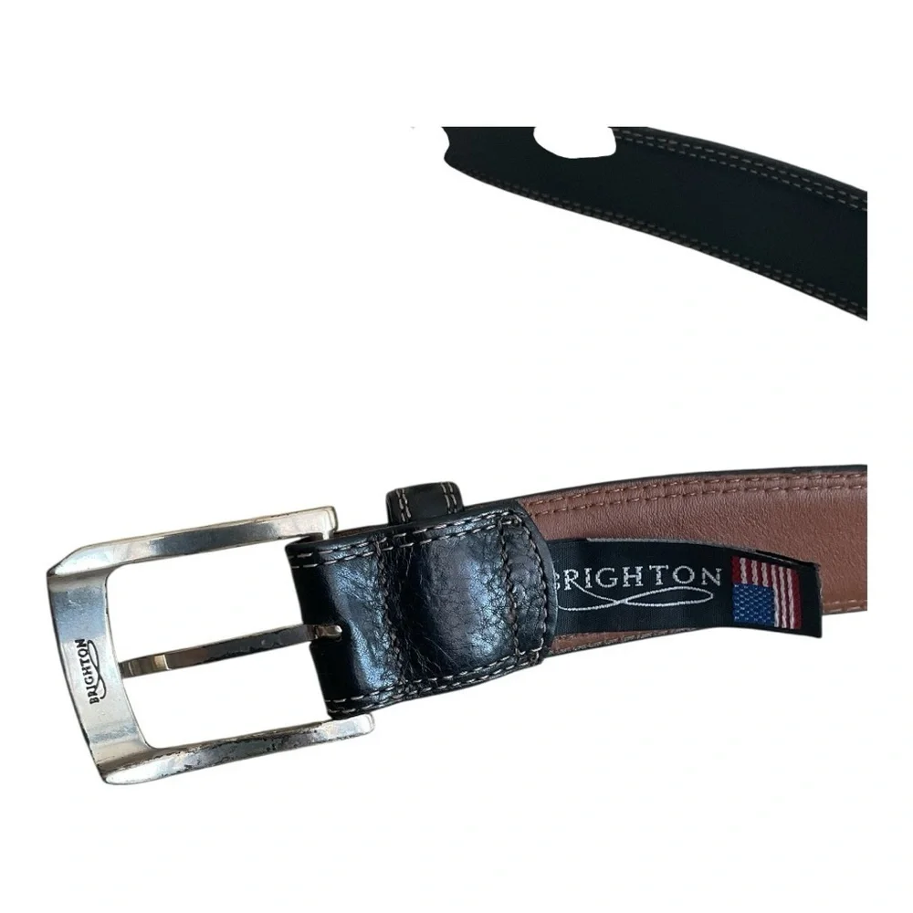 Brighton Black Leather Belt – Size 36 – Silver Buckle